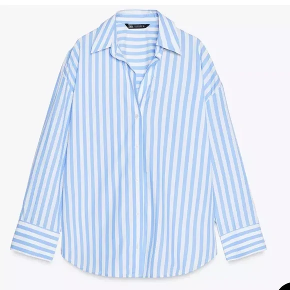 Zara Striped Oversized Poplin Button Down Shirt - Picture 3 of 9